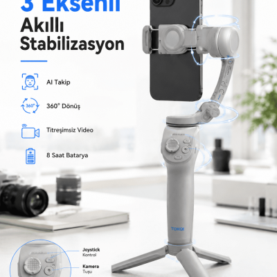 Profesyonel Telefon Gimbal Stabilizer 3 Eksen Sabitleme Çoklu Çekim Modları Uzun Pil Ömürlü Taşınabilir Tasarım