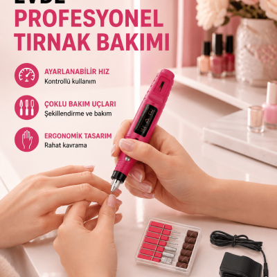 Profesyonel Tırnak Matkap Makinesi – USB Şarjlı, Ayarlanabilir Hız, Düşük Titreşimli ve Sessiz Çalışma