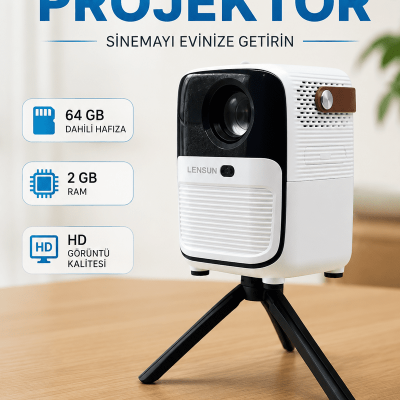 Projector Ev Tipi 64 Gb 2 Gb Rem Hafıza Hd Görüntü Kumandalı