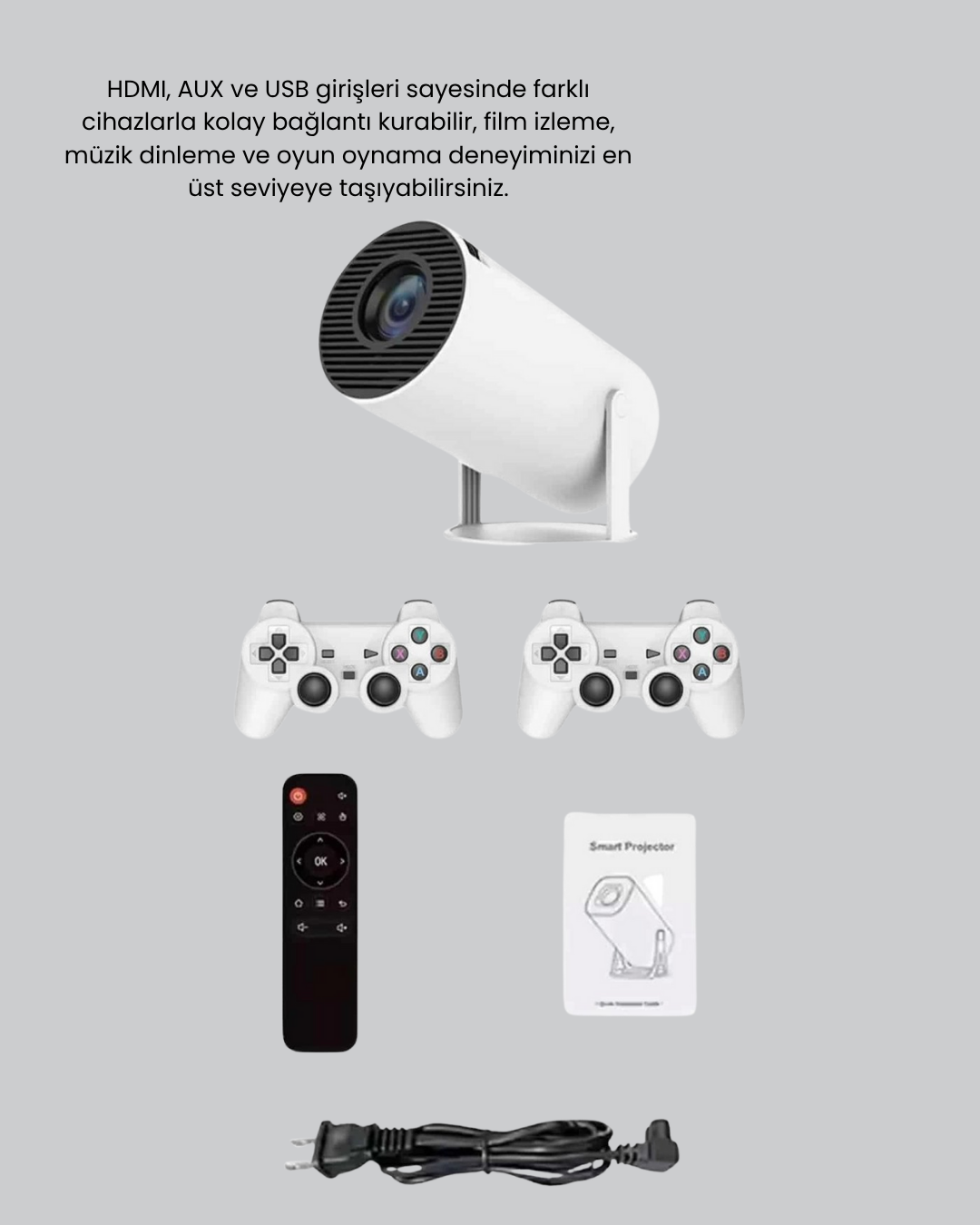 Kablosuz Projeksiyon Cihazı 4K Destekli HDMI USB Oyun Uyumlu