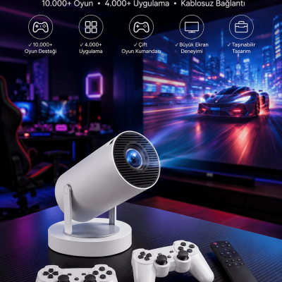 Projeksiyon Cihazı Video Oyun Konsolu Projektör Taşınabilir Ayaklı Çift Kollu 4K Çözünürlüklü