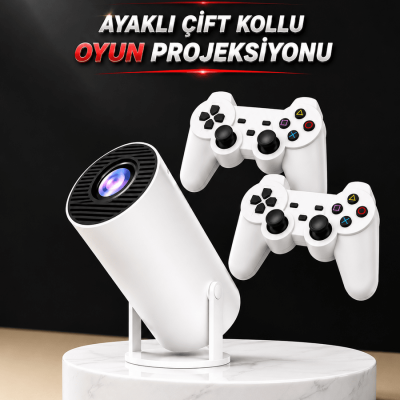Projeksiyon Cihazı Video Oyun Konsolu Projektör Taşınabilir Ayaklı Çift Kollu 4K Çözünürlüklü