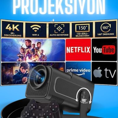Projektör Siyah Android Taşınabilir Sinema Projeksiyon Wifi Destekli En Güncel Sürüm Akıllı
