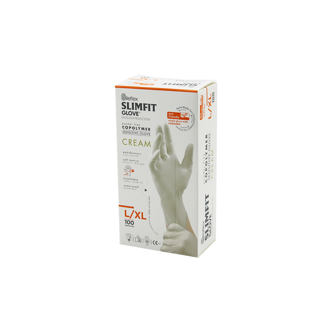 Pudrasız Slimfit Muayene Eldiveni L-XL Krem