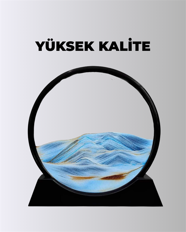 Rahatlatıcı Kum Sanatı – Yuvarlak Cam Çerçeveli Hareketli Kum Resmi, Ofis ve Ev İçin Etkileşimli Masaüstü Süs