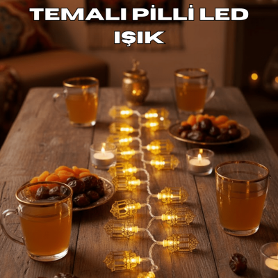Ramazan Işıkları Pilli Altın Fener Tasarımlı Dekoratif LED Aydınlatma