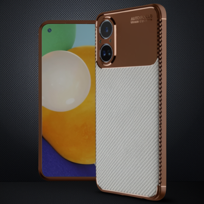 Realme 12 Lite Kılıf Auto Focus Karbon Kapak - Kahverengi
