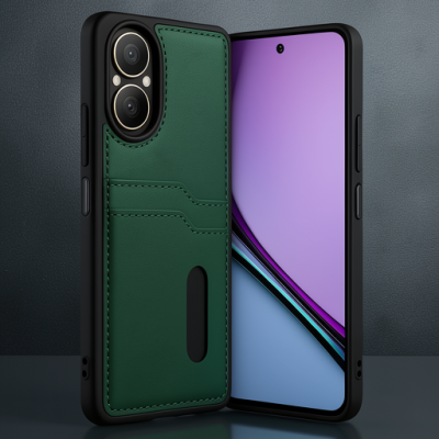 Realme 12 Lite Kılıf Sara Kartvizitli Deri Kılıf - Koyu Yeşil