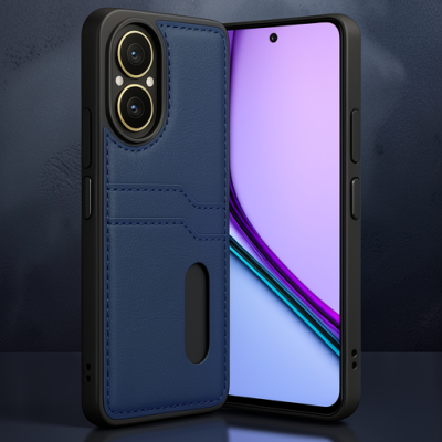 Realme 12 Lite Kılıf Sara Kartvizitli Deri Kılıf - Lacivert