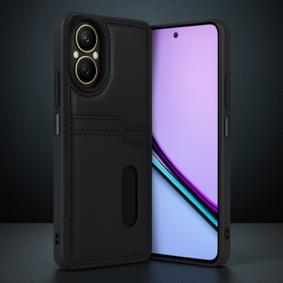 Realme 12 Lite Kılıf Sara Kartvizitli Deri Kılıf - Siyah