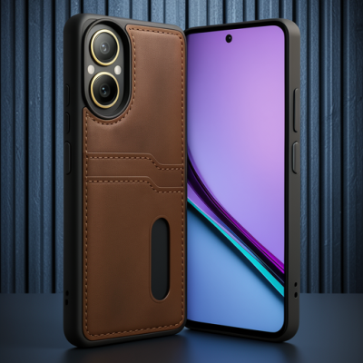 Realme 12 Lite Kılıf Sara Kartvizitli Deri Kılıf - Taba