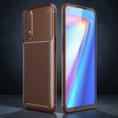 Realme 7 Kılıf Auto Focus Karbon Kapak - Kahverengi