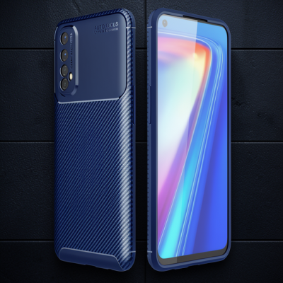 Realme 7 Kılıf Auto Focus Karbon Kapak - Lacivert