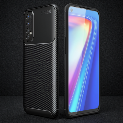 Realme 7 Kılıf Auto Focus Karbon Kapak - Siyah