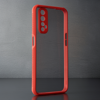 Realme 7 Kılıf Miami Şeffaf Silikon - Kırmızı