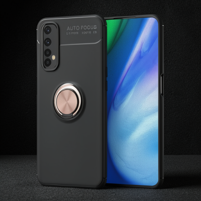 Realme 7 Kılıf Range Yüzüklü Silikon - Siyah-gold