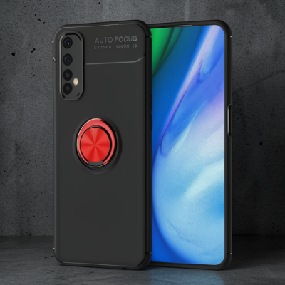 Realme 7 Kılıf Range Yüzüklü Silikon - Siyah-kırmızı