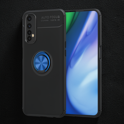 Realme 7 Kılıf Range Yüzüklü Silikon - Siyah-mavi