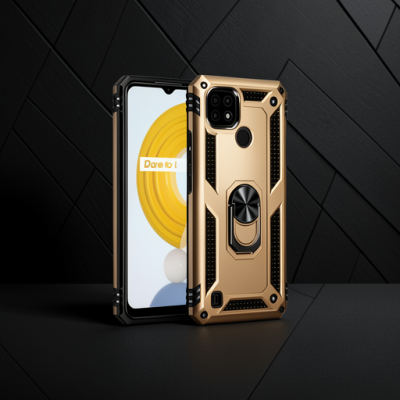 Realme C21 Kılıf Sofya Yüzüklü Silikon Kapak - Gold