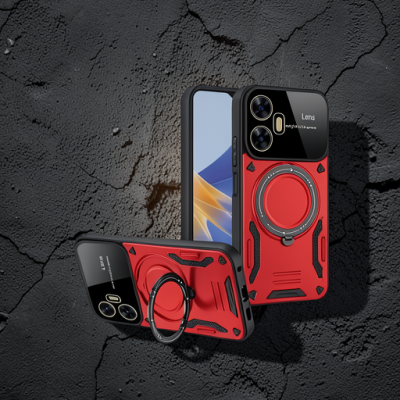 Realme C55 Kılıf Joy Lens Standlı Kapak - Kırmızı