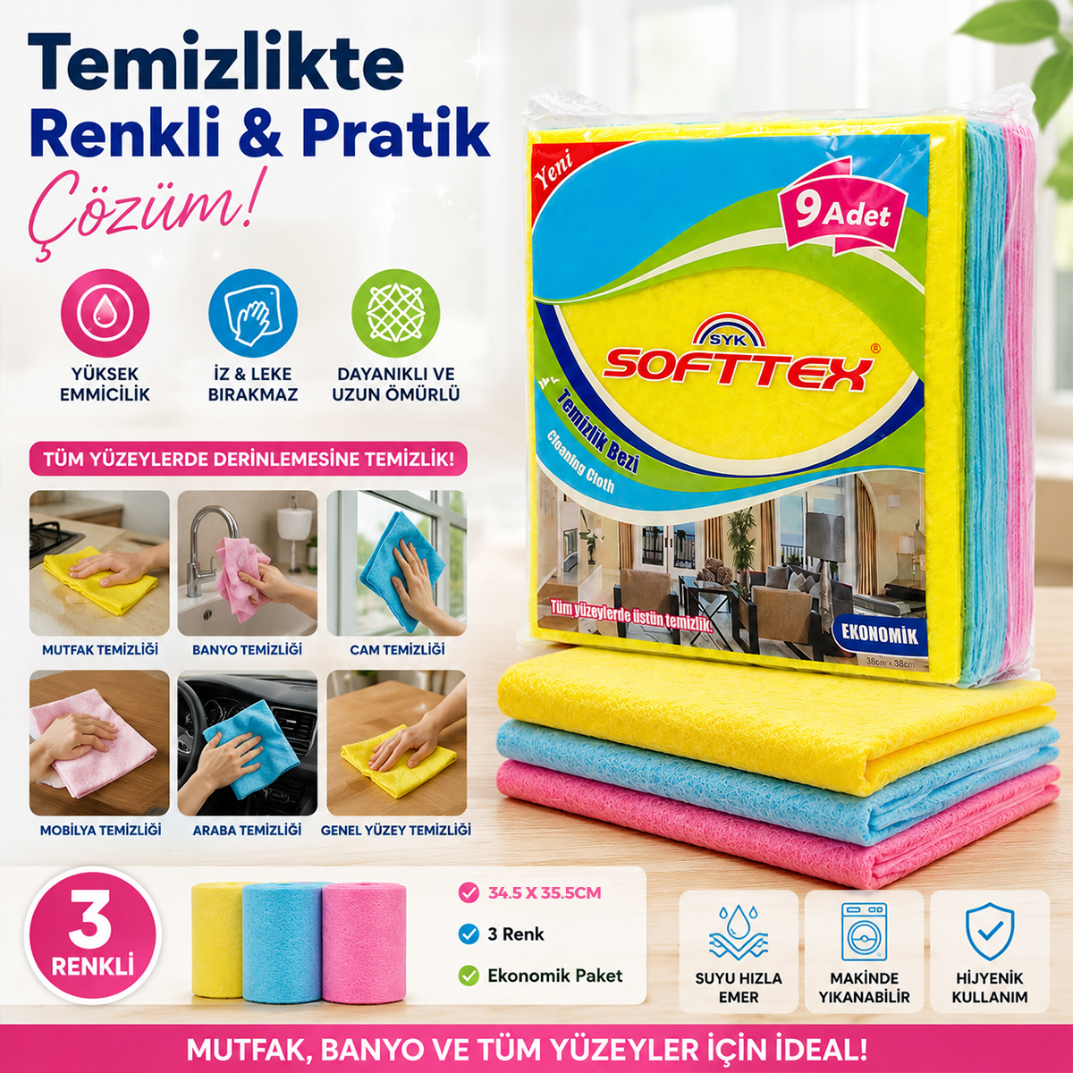 Renkli Mikrofiber Temizlik Bezi