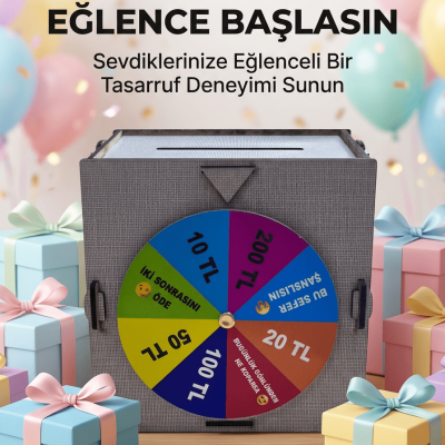 Renkli Şans Çarklı Para Biriktirme Oyunu Eğlenceli Tasarruf Kutusu Ahşap Challenge Kumbarası