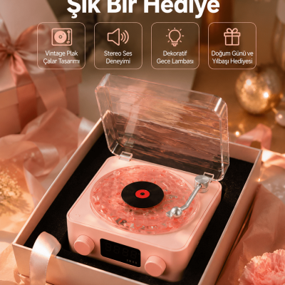 Retro Bluetooth Hoparlör – Yumuşak Gece Lambası ve Saat Göstergeli Yeni Nesil