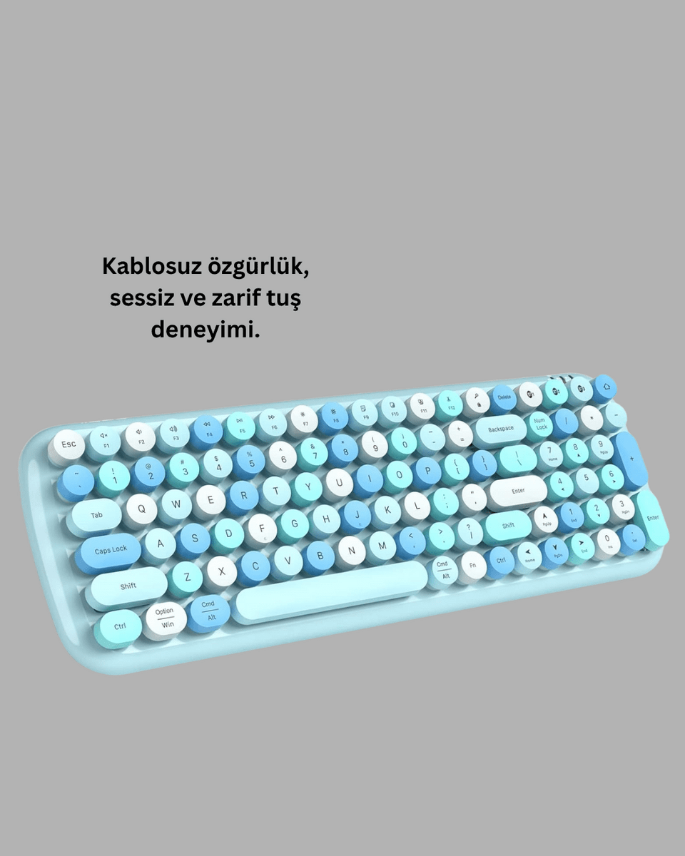 Kablosuz Retro Klavye ve Mouse Seti – 104 Tuşlu, Sessiz Yazım