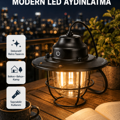 Retro Kamp Lambası Su Geçirmez Taşınabilir Gece Işığı Uzun Pil Ömürlü