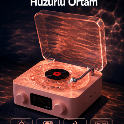 Retro Saatli Bluetooth Hoparlör – Gece Lambalı Kristal Ses Kalitesi Yeni Nesil