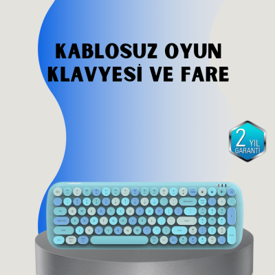 Retro Tarz Kablosuz Klavye Mouse Seti – 104 Tuşlu, Ergonomik Tasarım