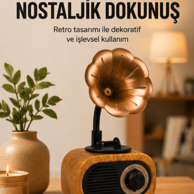 Retro Tasarımlı Mini Bluetooth Hoparlör ve FM Radyo Çoklu Medya Yeni Nesil