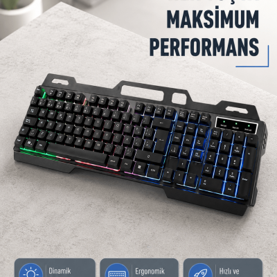 RGB Aydınlatmalı Klavye Mouse Seti – USB Bağlantılı, Türkçe Q, Ayarlanabilir DPI, Ergonomik Yapı