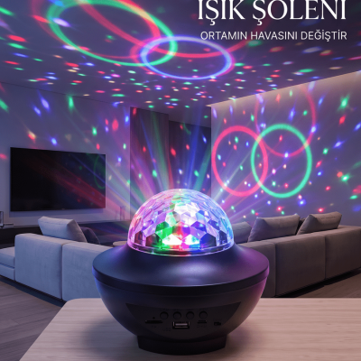 RGB Bluetooth Disko Lambası Dahili Hoparlörlü Müzikli Parti Işığı USB ve TF Kartlı