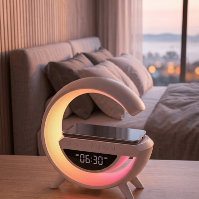 RGB Gece Lambalı Kablosuz Şarj Cihazlı Bluetooth Hoparlör Dijital Saat