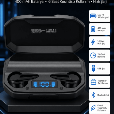 Rgb Işıklı Çift Mikrofonlu Siyah Profesyonel Oyuncu Kulaklığı Kablosuz Kulakiçi