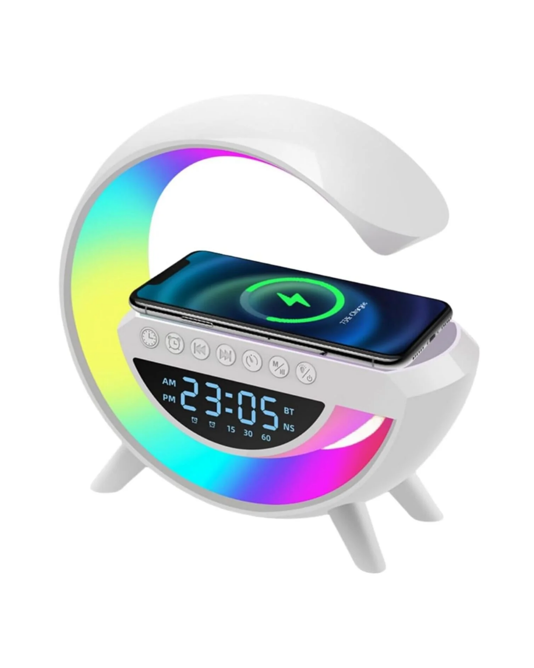 Kablosuz Şarjlı Bluetooth Hoparlör RGB Işık Gece Lambası Dijital Saat