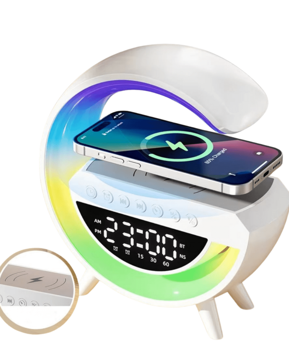 Kablosuz Şarjlı Bluetooth Hoparlör RGB Işık Gece Lambası Dijital Saat