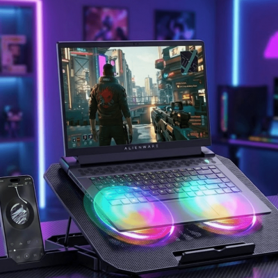 RGB Işıklı Laptop Soğutucu Stand Çift Fanlı Sessiz Çalışan Ayarlanabilir