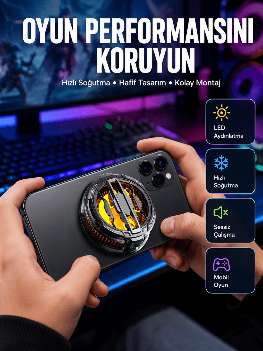 RGB Işıklı Sessiz Fanlı Telefon Soğutucu