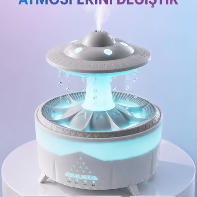 RGB Işıklı Yağmur Efektli Hava Nemlendirici 350 ML Sessiz Çalışma Uzaktan Kumanda