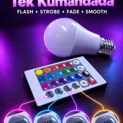 RGB LED Ampul Kumandadan Işık Efekti Seçimli