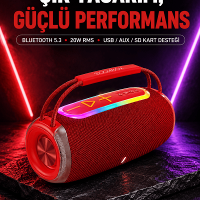 RGB LED Işıklı 20W Taşınabilir Bluetooth Hoparlör IPX6 Suya Dayanıklı