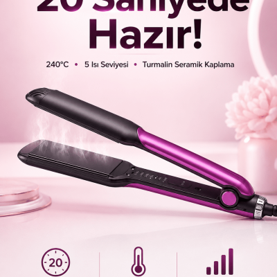 Saç Düzleştirici Isı Ayarlı Seramik Kaplama Döner Kablo Yıpranma Karşıtı