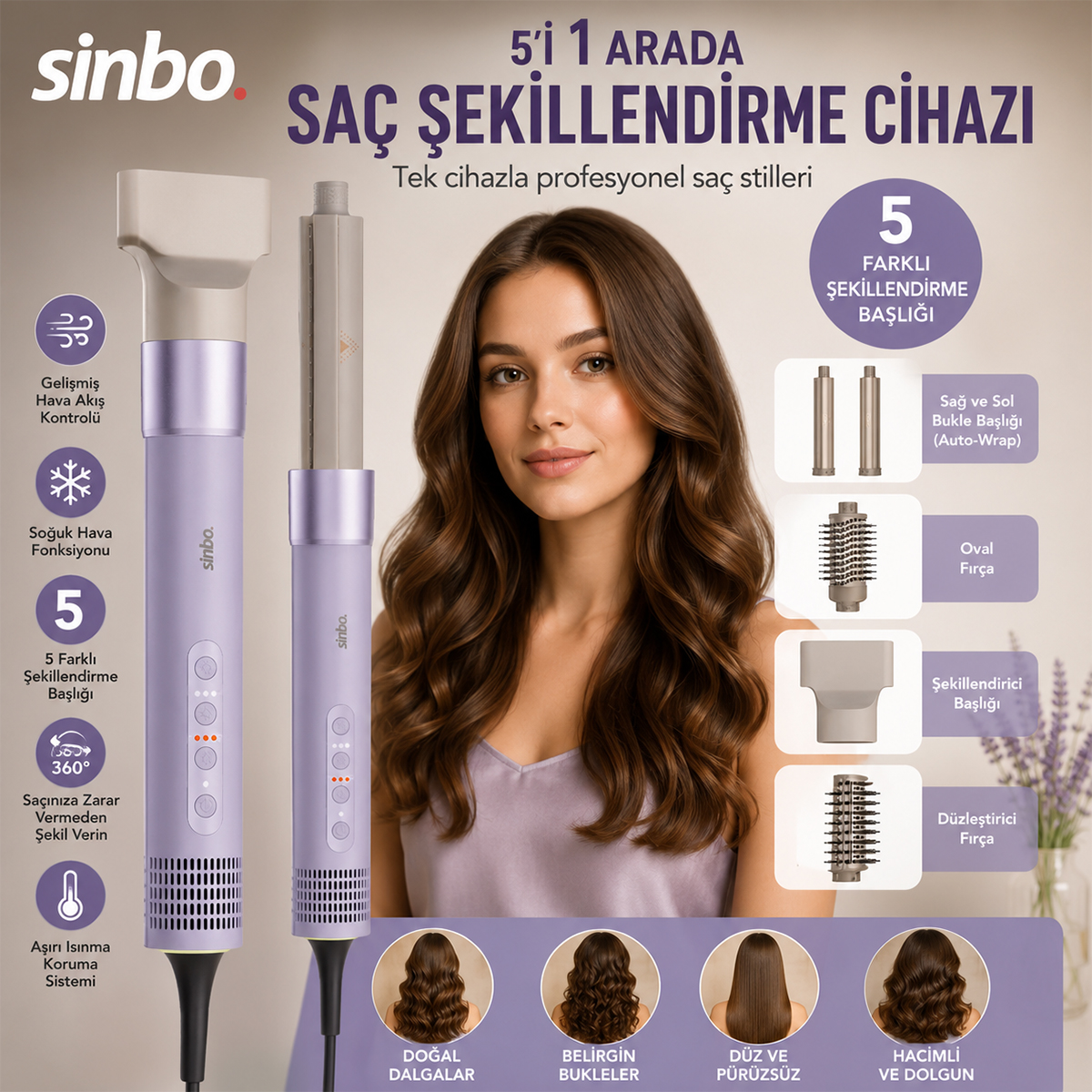 Saç Şekillendirme Cihazı 5 Başlık 3 Hız 110.000 RPM