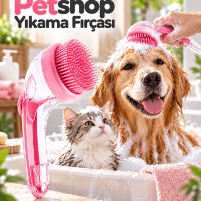 Şampuan Hazneli Silikon Pet Yıkama Fırçası Kedi ve Köpekler İçin Pratik Banyo Tarağı
