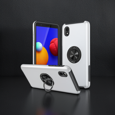 Samsung Galaxy A01 Core Kılıf Elit Yüzüklü Kapak - Gümüş