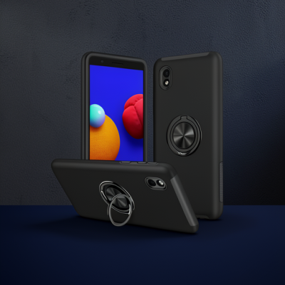 Samsung Galaxy A01 Core Kılıf Elit Yüzüklü Kapak - Siyah