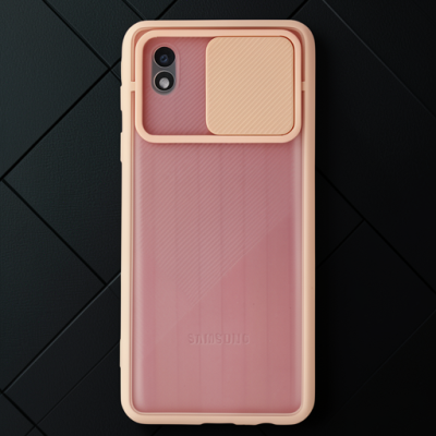 Samsung Galaxy A01 Core Kılıf Palm Buzlu Kamera Sürgülü Silikon - Pembe