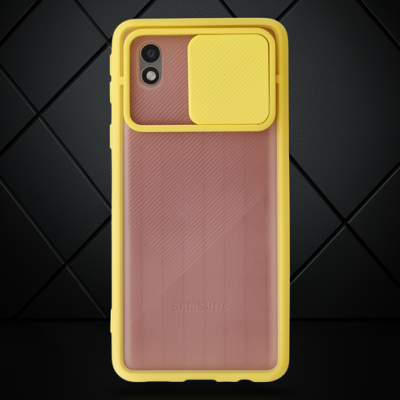 Samsung Galaxy A01 Core Kılıf Palm Buzlu Kamera Sürgülü Silikon - Sarı